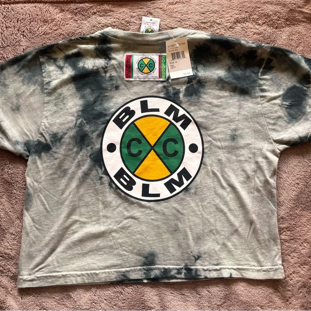 Cross Colours BLM Tie Dye Sage Crop Top Grey Green Nordstrom CL1717CBM Mens M - Picture 3 of 5